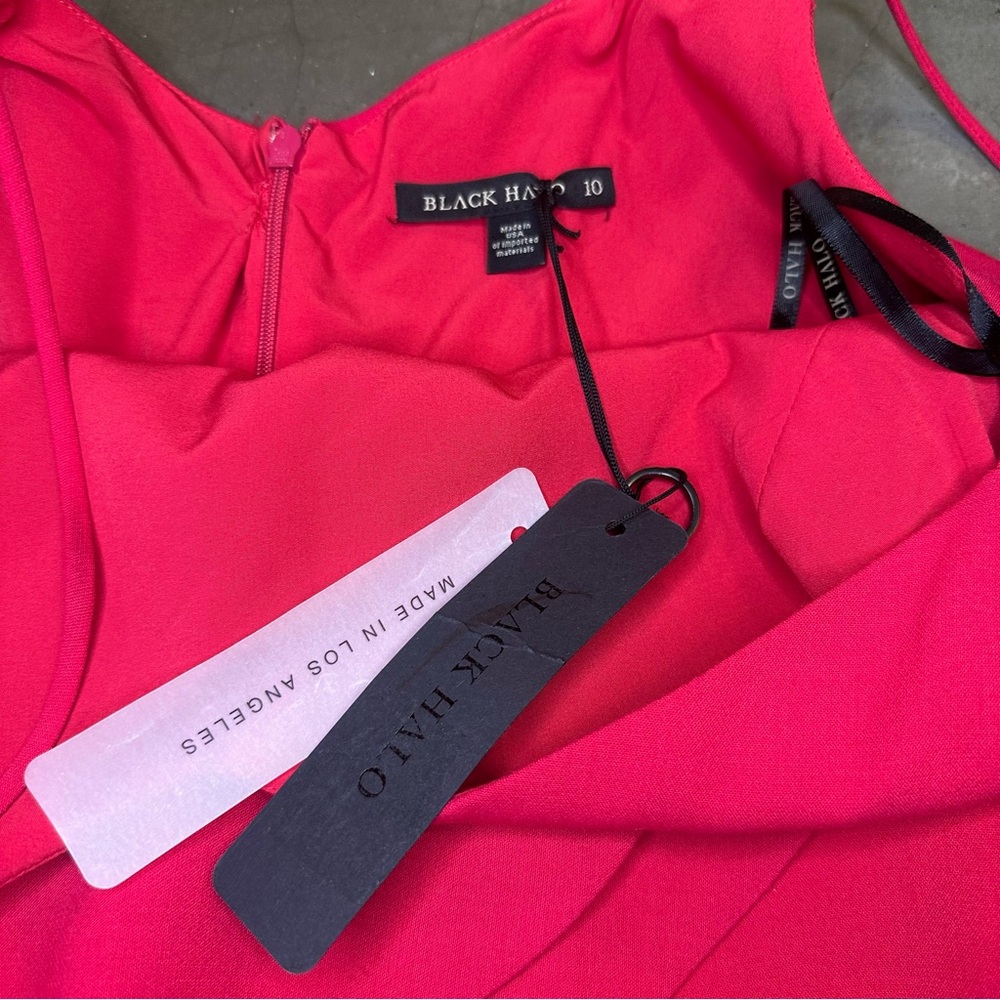 Black Halo Women’s Vibrant Pink Cocktail Tiered Ruffle Midi Dress Sz 10 - Picture 9 of 13